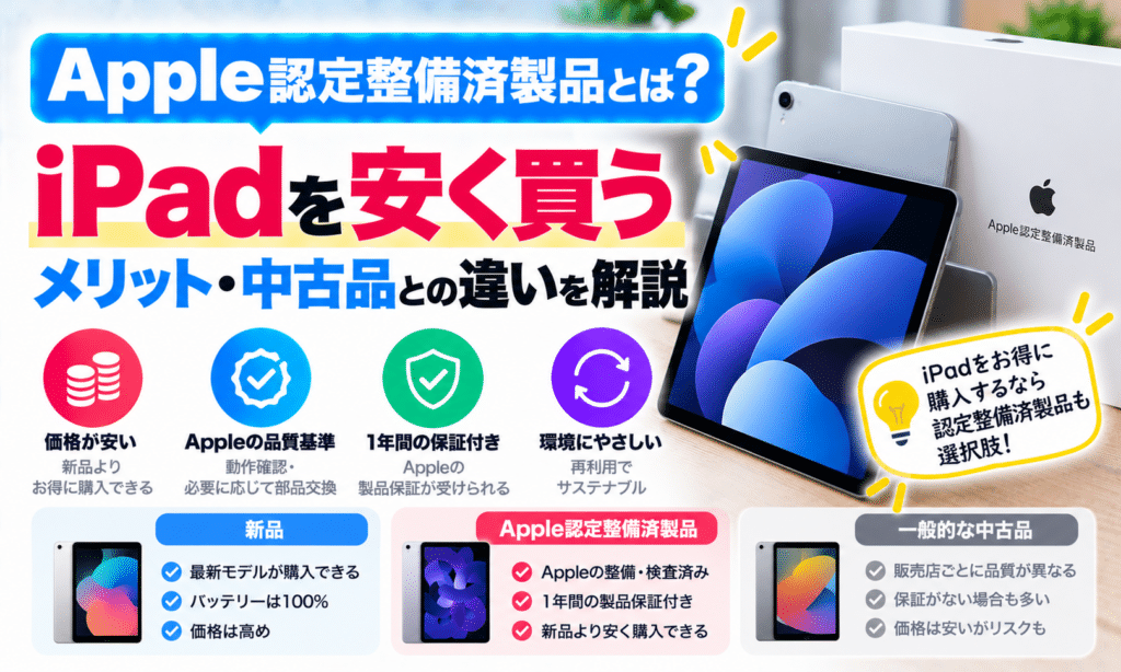 Apple認定整備済製品とは？iPadを安く買うメリット・中古品との違いを解説