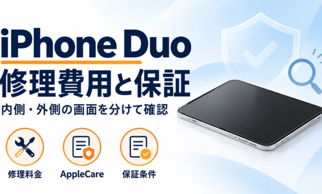 iPhone Duoの修理費用と保証を内側・外側の画面に分けて確認する端末イメージのアイキャッチ