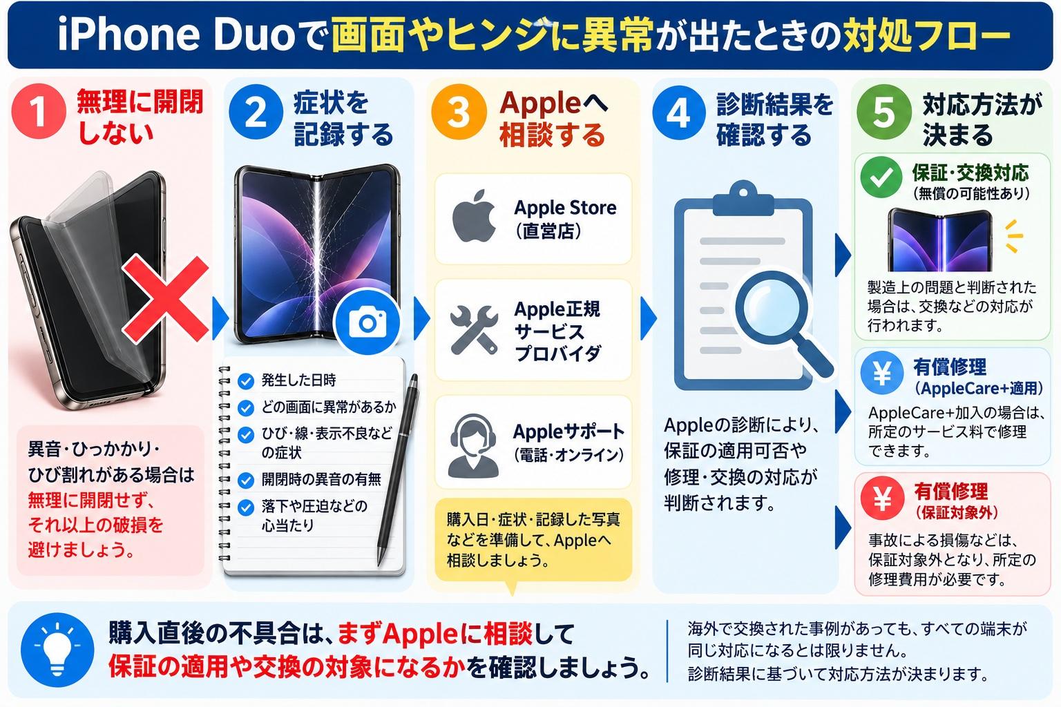 iPhone Duoの画面やヒンジに異常が出たときの対処法