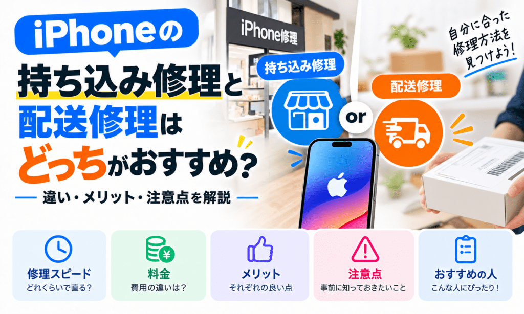 iPhoneの持ち込み修理と配送修理はどっちがおすすめ?違い・メリット・注意点を解説