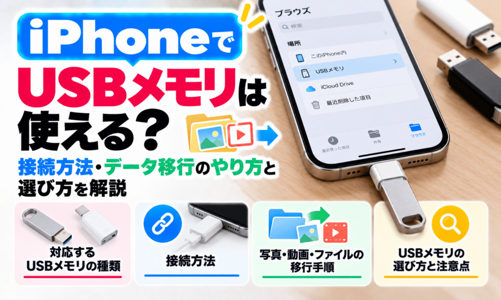 iPhoneでUSBメモリは使える?接続方法・データ移行のやり方と選び方を解説